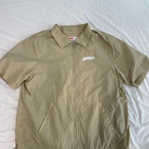 Beige Short Sleeve Zip-Up Jacket